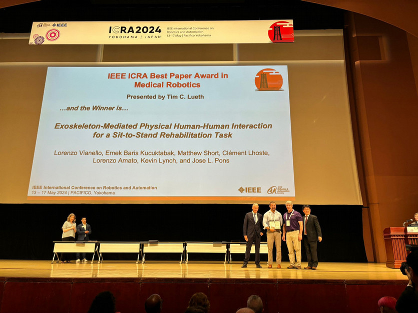 ICRA 2024 awards ceremony. SRAlab and CRB collaborative research was awarded the Best Paper in Medical Robotics.